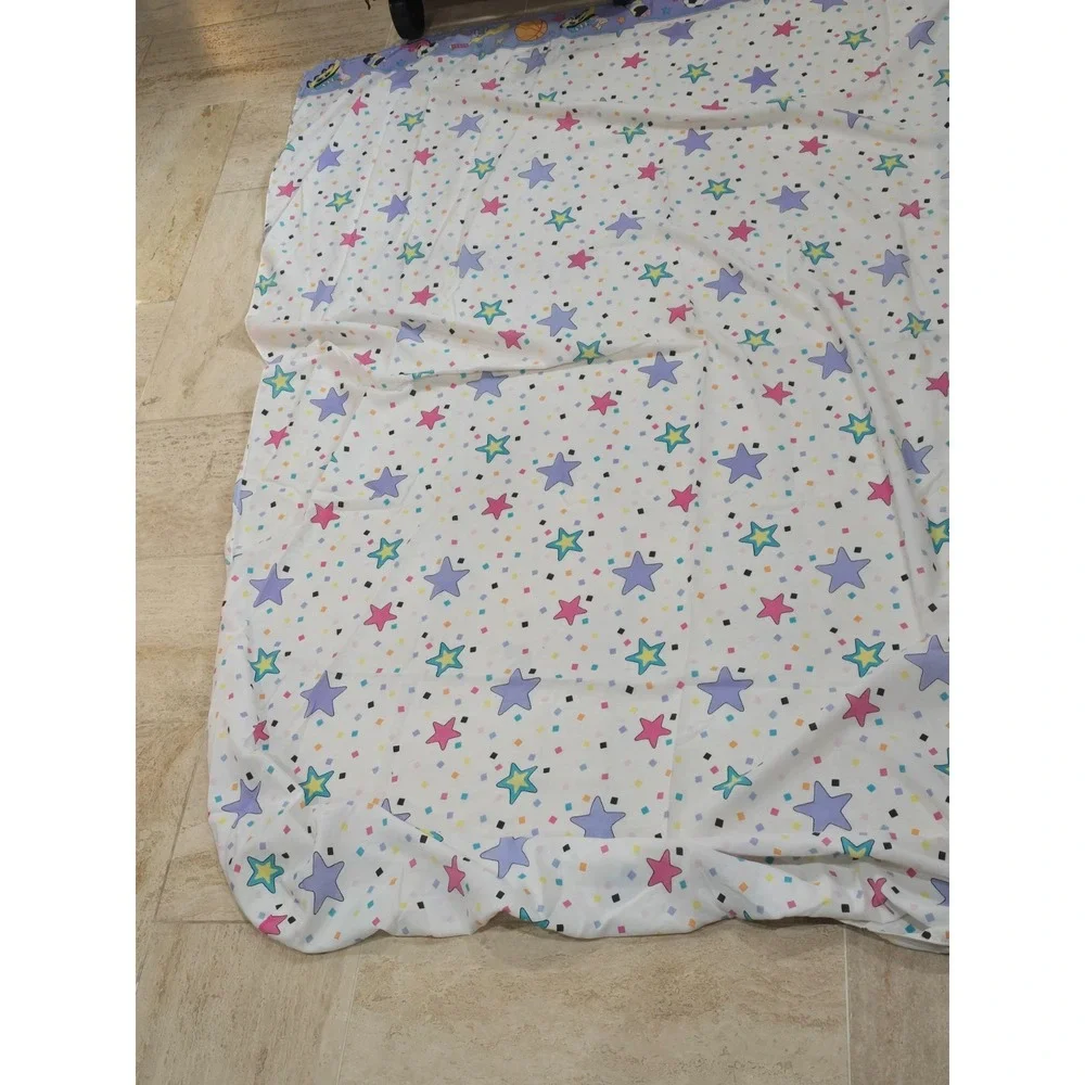 Vtg Walt Disney Minnie Mouse Stars Sports Twin Bed Flat Sheet 2-in-1 Pink Purple